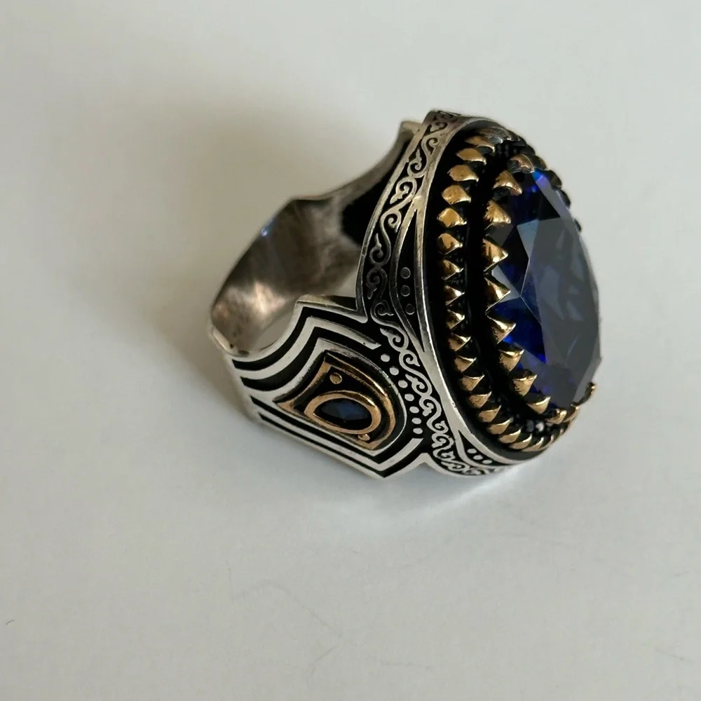 925 Silver ring blue oval stone